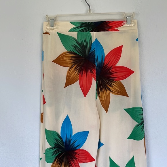 A3 Design cream tropical floral print split front high waist pants size small - Picture 7 of 10